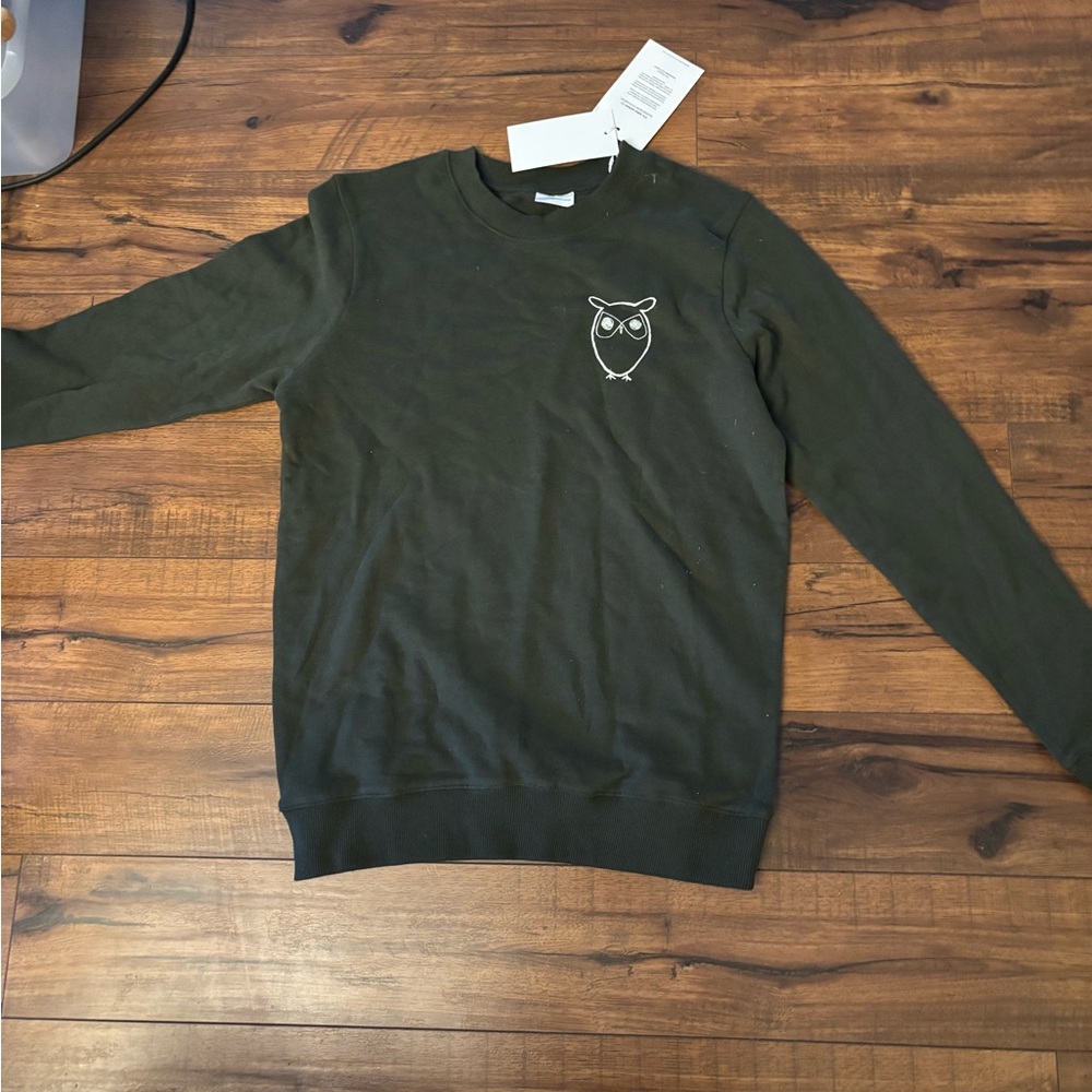 Knowledge cotton apparel owl crewneck sweatshirt color forest night small
